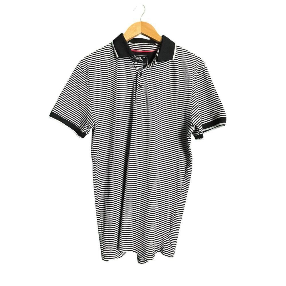 Day & Age Striped Polo Shirt Size S Black and Gray Classic Preppy Casual Office